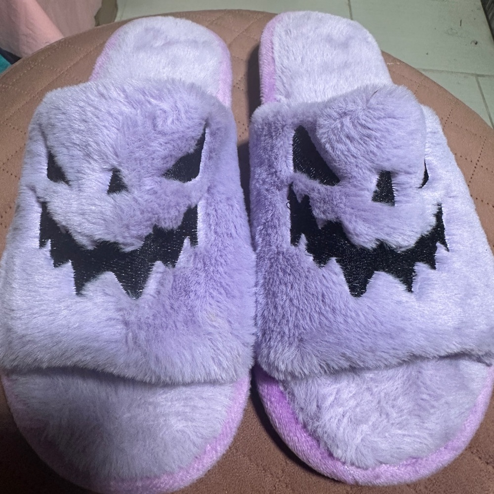 Purple Fuzzy Halloween Slippers